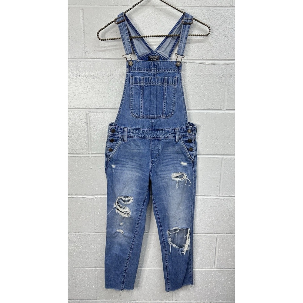 Abercrombie & Fitch Bib Overalls Blue Distressed Denim / Women's Extra Small